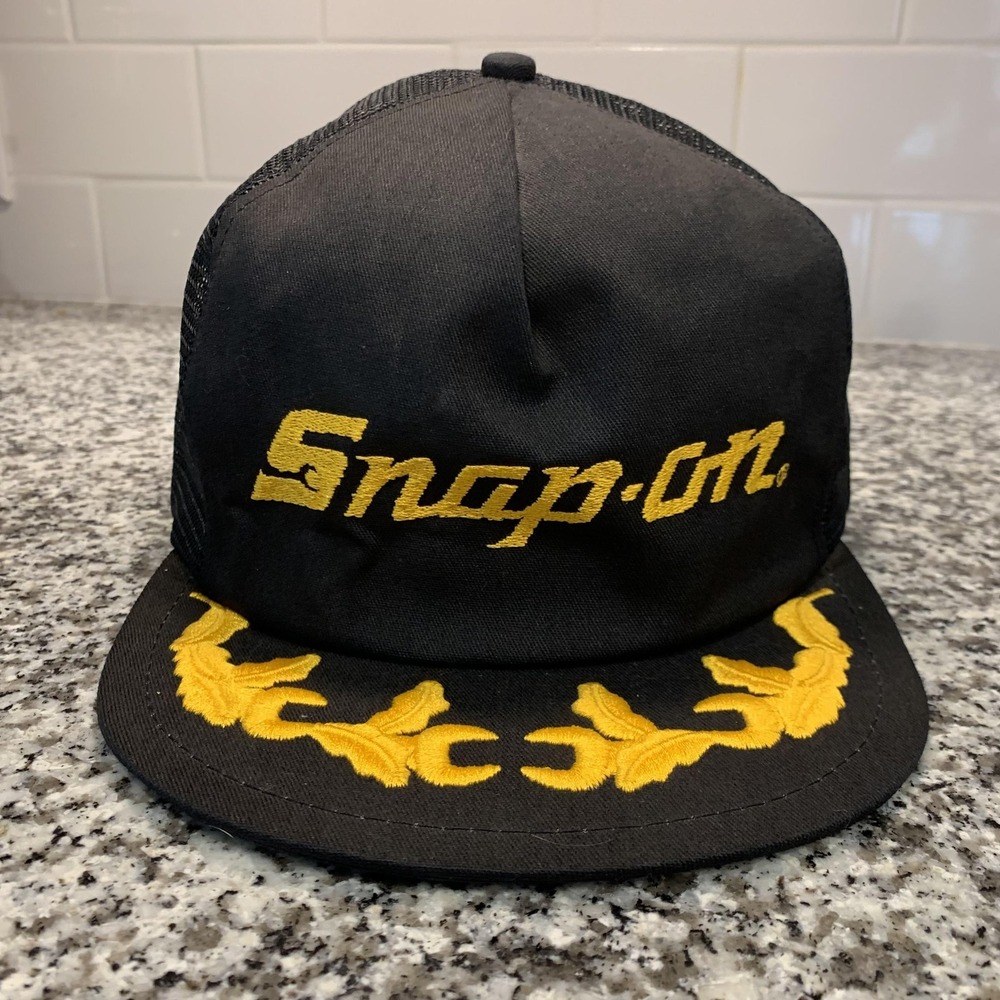 Snap-on Hat Cap Snap Back Black Gold Mesh Trucker Embroidered Tool Mens‎ Vintage